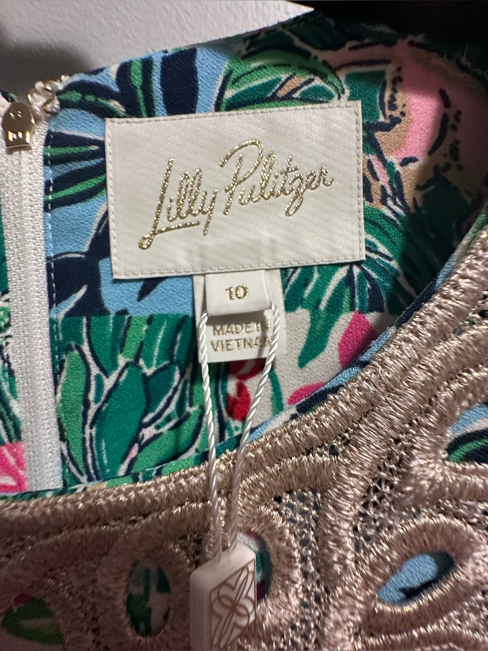Lilly Pulitzer Pink, Green and Blue Floral Dress with Metallic Trim - Picture 3 of 4